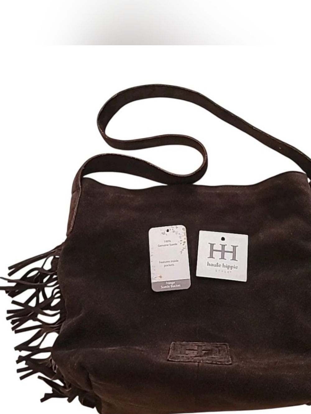 Haute Hippie Dark Brown Suede Fringe Boho Adjustable Festival Shoulder Bag